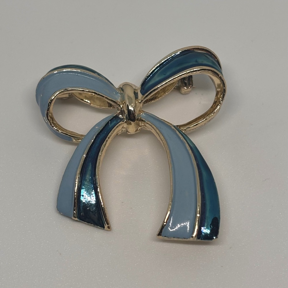 Gerrys Bow Brooch Silver Tone Blue Enamel Ribbon Pin Vintage Costume‎ Jewelry